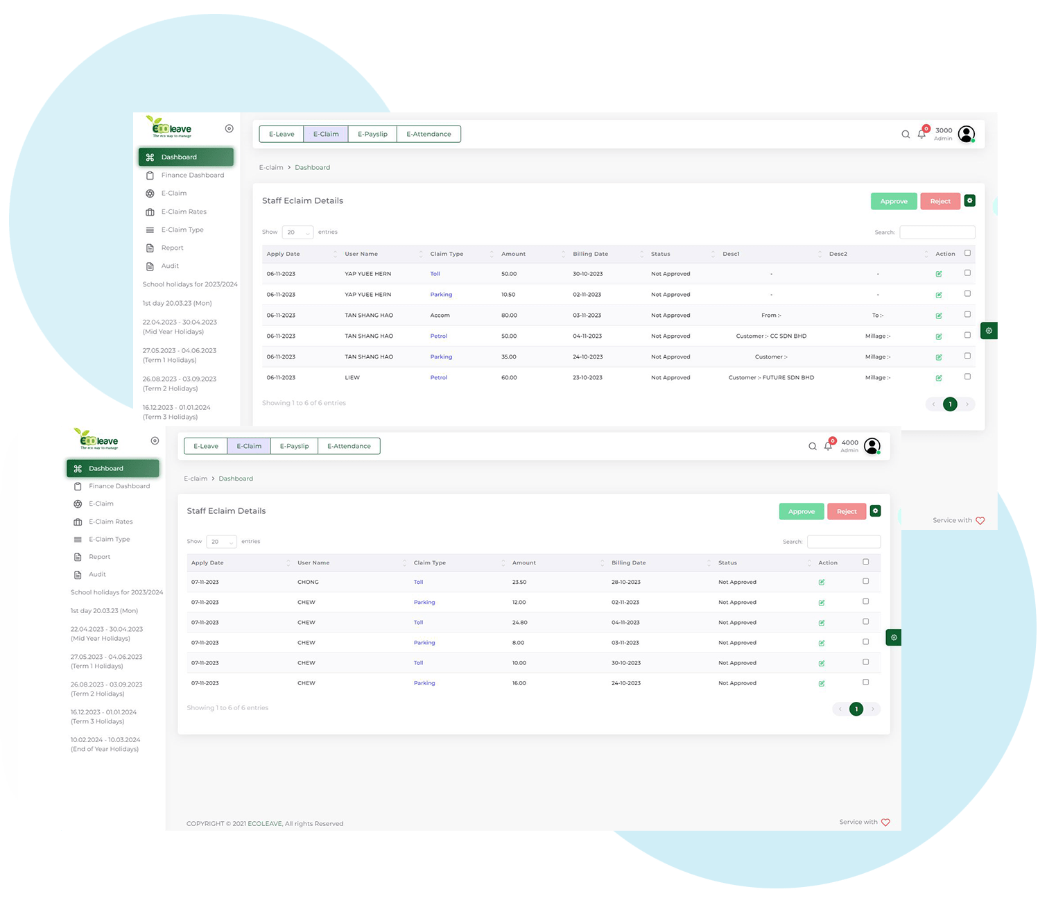 eclaim employee dashboard